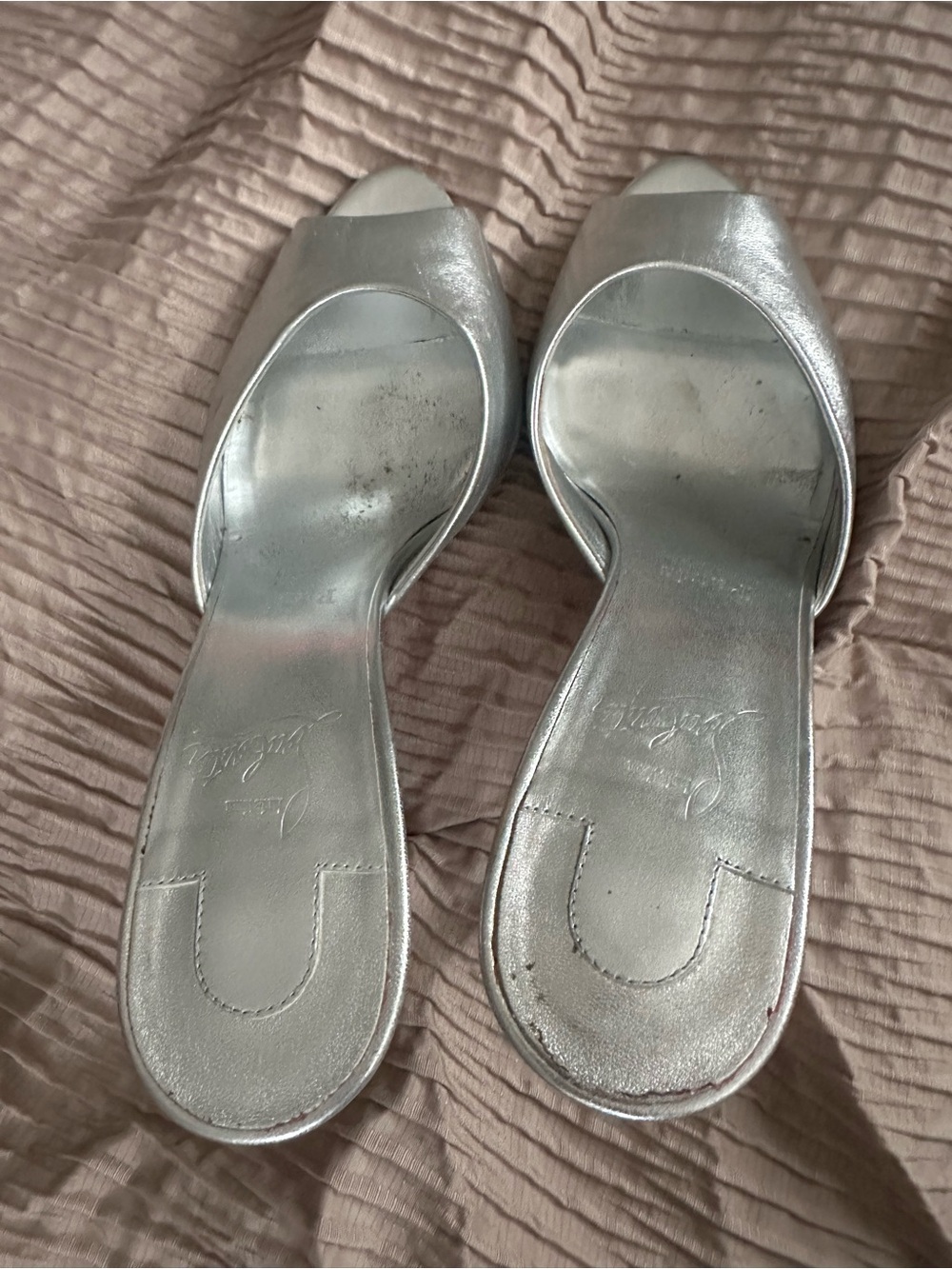 Christian Louboutin Me dolly Metallic Silver Peep- Toe Slide heel